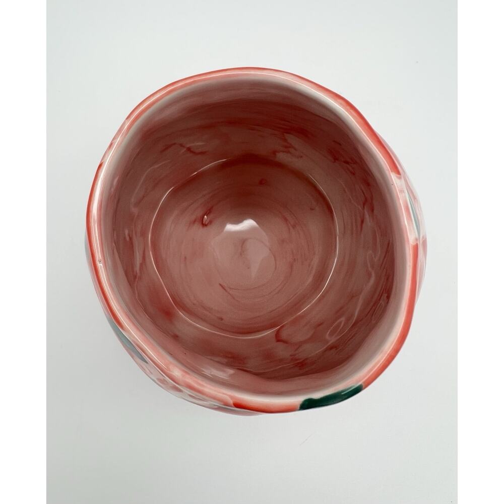 Anthropologie Red Floral Ceramic Vase with Green Leaves - Picture 3 of 8